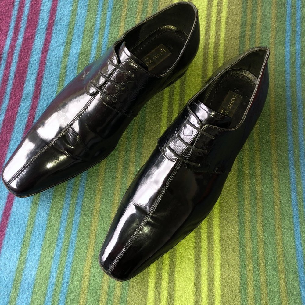 Louis Vuitton Men Black Patent Lace-up Shoes US 8